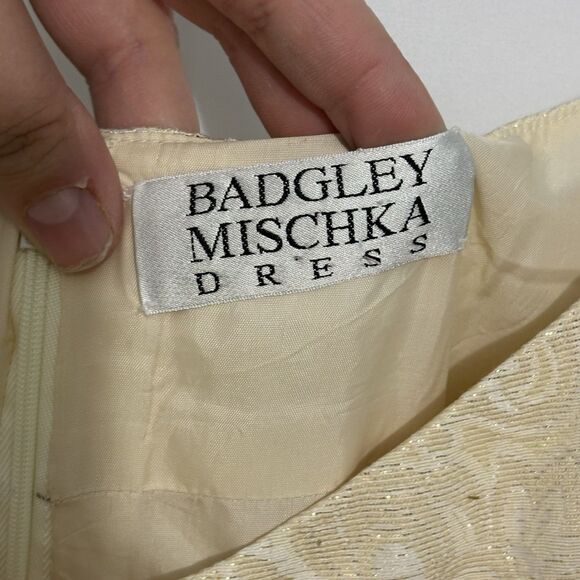 Vintage Badgley Mischka 90's Y2K Cocktail Dress Cream White Gold Brocade Size 6 - Picture 7 of 10